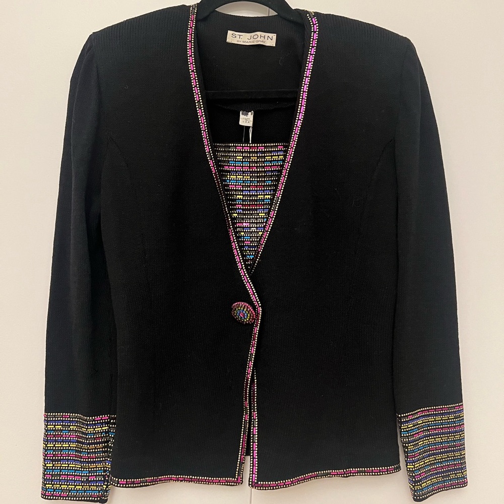 Vintage St. John Black Jacket with Multicolor Accents